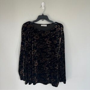 Vintage Floral Velvet Blouse Size 2X